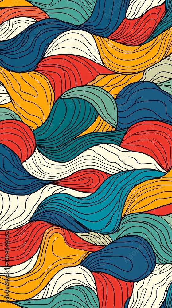 Poster Colorful wavy lines creating a psychedelic and vibrant abstract pattern