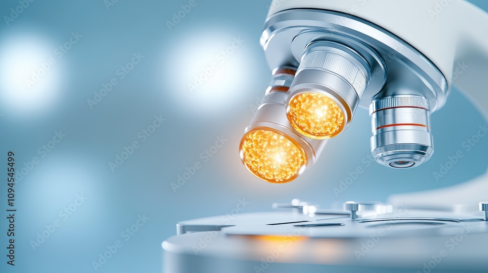 Poster close up of a modern microscope in a professional laboratory setting capturing the essence of scient