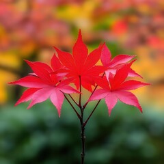 Retro flora concept. A vibrant display of red maple leaves showcasing autumn's beauty against a softly blurred background, perfect for seasonal and natural themes.