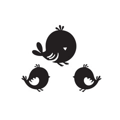 Cute birds vector silhouette. Little cute bird logo, icon black and white.