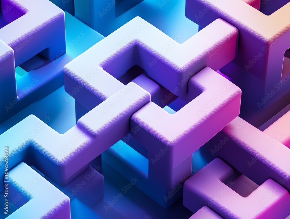 Poster Abstract 3D geometric shapes in vibrant colors creating an intricate pattern.