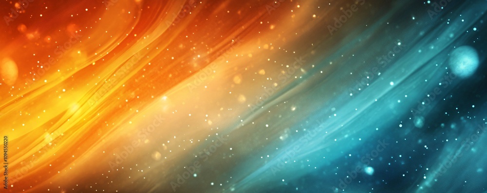 Poster orange and blue abstract background blending together with light particles