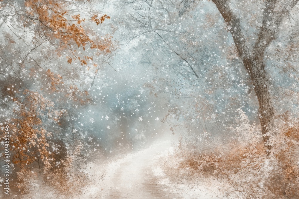 Aufkleber stunning new year's white background with snow-covered fir trees in the forest, bokeh, and space for