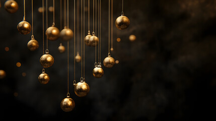 Obraz premium A cluster of golden ornaments hanging against a dark moody background.