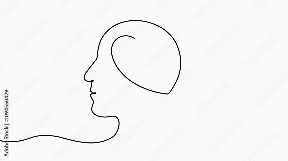 Poster head with heart shape inside continuous line drawn animation. falling in love concept animated video