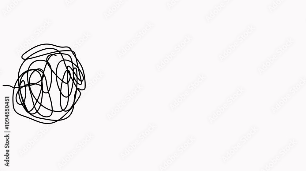Poster chaotic and mess lines with lightbulb continuous one line drawn animated video. problem solving symb