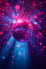 Disco ball. Party lights. Purple and blue shiny disco ball