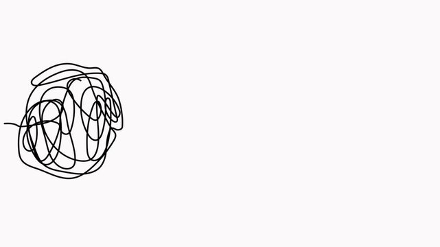 Chaotic and mess lines with lightbulb continuous one line drawn animated video. Problem solving symbol concept animation.