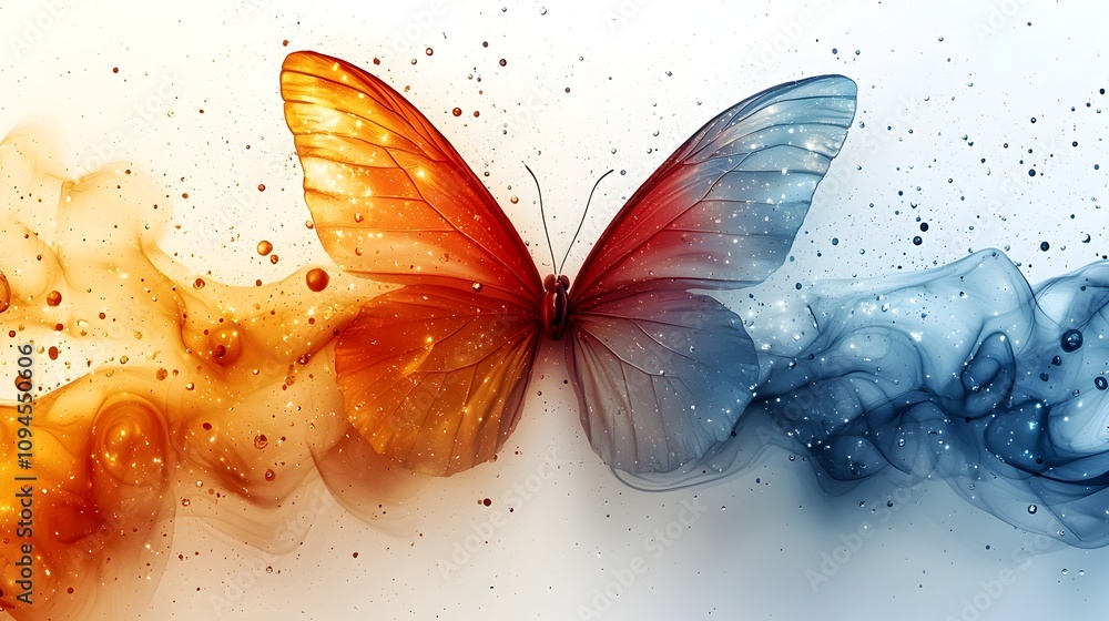 Poster elegant abstract butterfly with vibrant colorful wings isolated on a clean white background offering