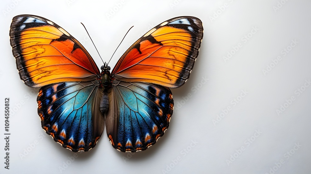 Poster captivating abstract butterfly with vibrant colorful wings floating against a clean white background