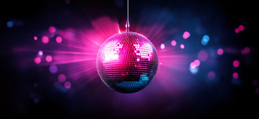 Disco ball. Party lights. Purple and blue shiny disco ball