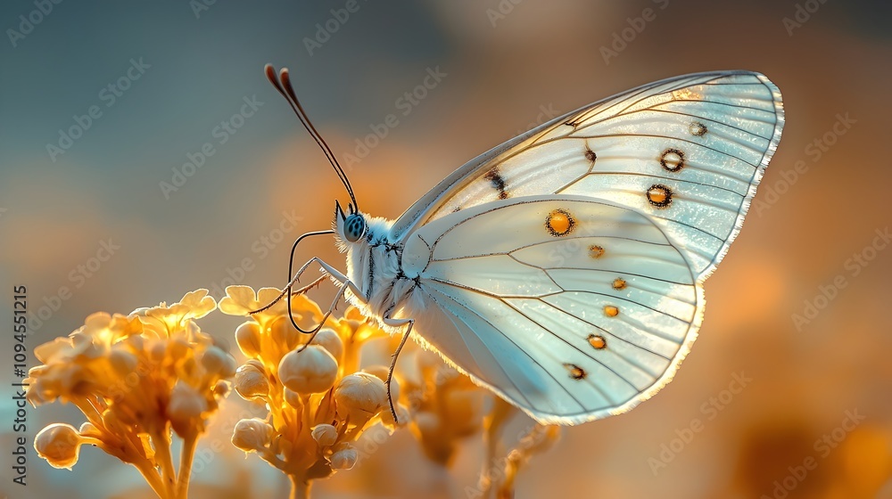 Poster elegant butterfly with translucent delicate wings floating against a soft pastel colored background 