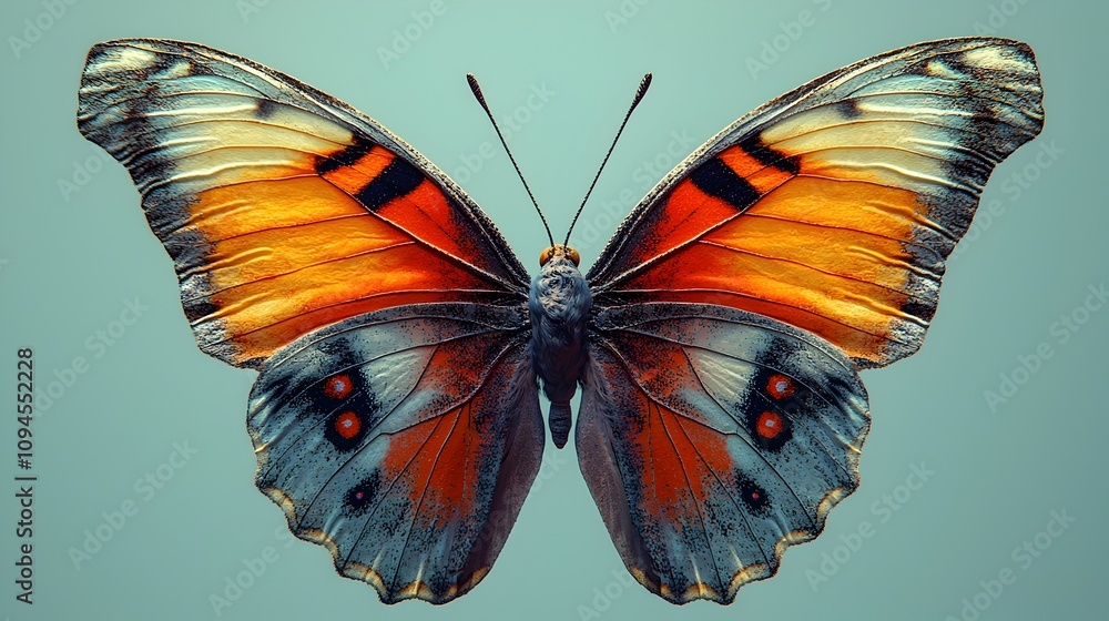 Poster stunning close up view of a butterfly s intricate patterned wings set against a minimalist plain bac
