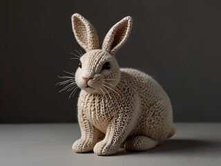 Fototapeta premium animal bunny toy knitted with wool threads, cozy aesthetics AI generated