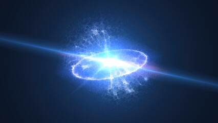 Intense blue electric halo glowing against a dark abstract background. Energy and technology theme with a futuristic vibe