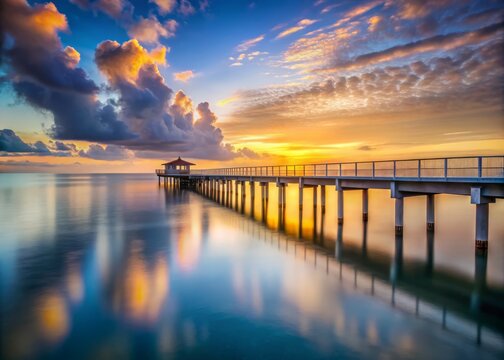 Serene Morning at Nightcliff Jetty: A Minimalist Perspective of the Pier and Clouds in Darwin Bathed in Soft Dawn Light