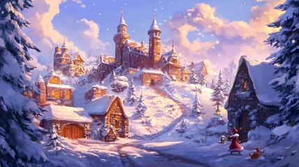 Enchanted Winter Fairy Tale Landscape Illustration