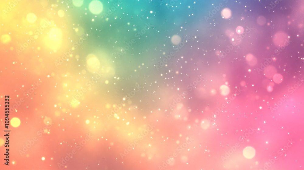 Poster Pastel colored background with sparkling glittering particles and bokeh effect