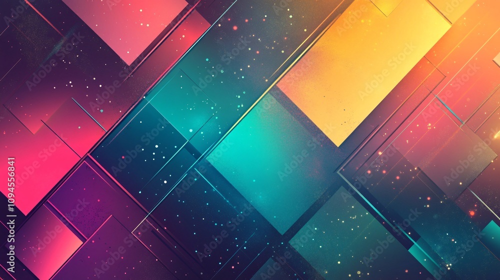 Fototapete Colorful abstract geometric background with intersecting shapes and particles