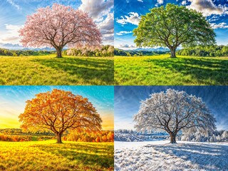 Four seasons tree. Nature during the year - spring, summer, autumn, winter