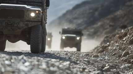 Military Convoy Transporting Medical Equipment in Rugged Terrain