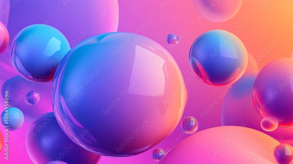 Aufkleber Colorful bubbles floating on gradient background creating abstract composition