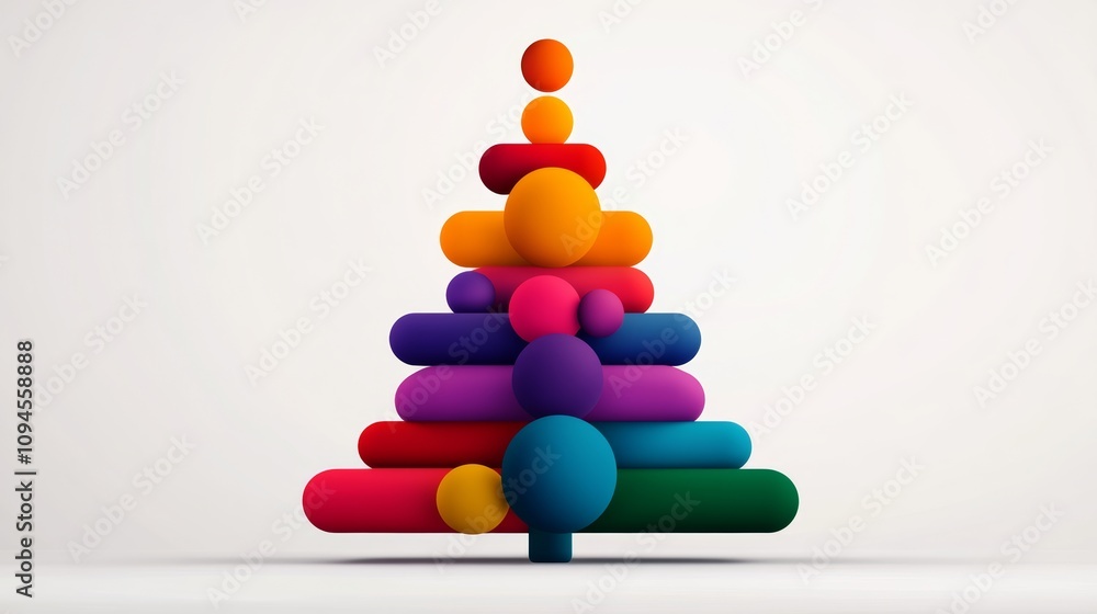 Poster colorful christmas tree made of balls. the balls are of different colors and sizes, and they are sta