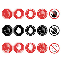Stop hand icon vector set. Do not touch illustration sign collection. Hand forbidden symbol.