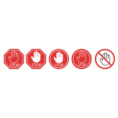 Stop hand icon vector set. Do not touch illustration sign collection. Hand forbidden symbol.