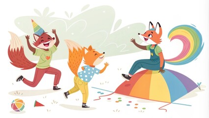 Colorful tails and ears sway as participants practice their coordination skills embracing joyful antics and spontaneous movements that inspire laughter.