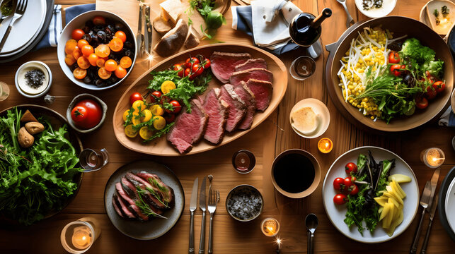 Beautifully presented Western food on the dining table. Delicious elegance. Fine dining experience.