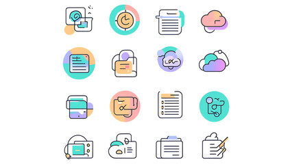 Modern Abstract Icons, Colorful Line Art, Creative Vector Design, Minimalist Icon Set, Stylish UI Graphics