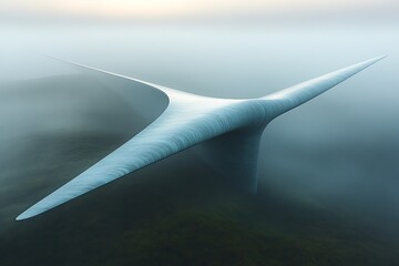 A minimalist bridge shrouded in fog, connecting two points in a serene landscape.