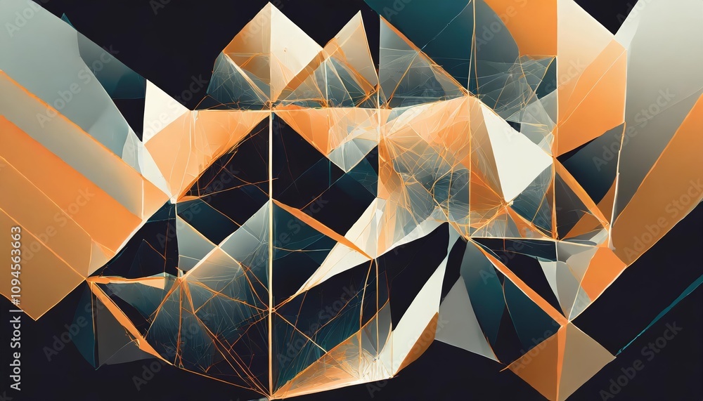 Poster innovative and dynamic abstract design artwork featuring a unique composition of generated shapes wi