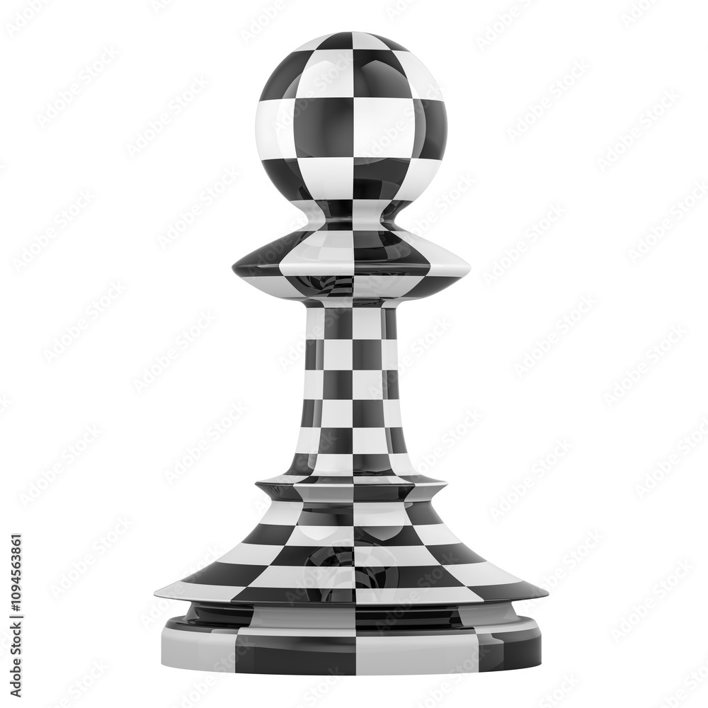 Poster chess pawn with chessboard texture. 3d rendering isolated on transparent background