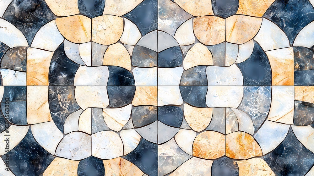 Aufkleber the image shows a symmetrical tile pattern composed of irregular, multicolored stone pieces in shade