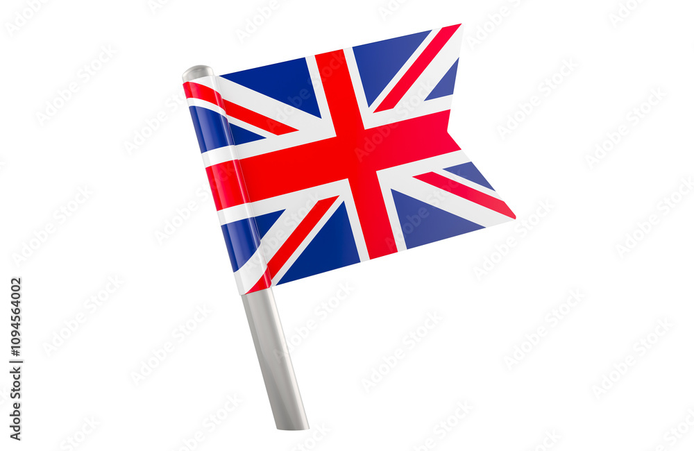 Poster flag push pin with the united kingdom, 3d rendering isolated on transparent background