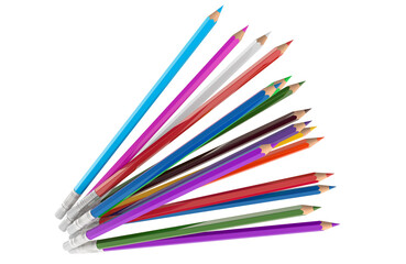 Heap of colored pencils, 3D rendering isolated on transparent background