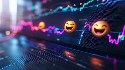 A whimsical 3D illustration of a stock market chart with animated emoji faces, capturing the thrill of meme stocks against a white background.