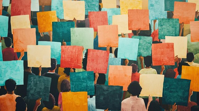 A diverse group of people gathers to celebrate Martin Luther King Jr. Day, holding vibrant signs that honor his legacy and express unity and heartfelt purpose.
