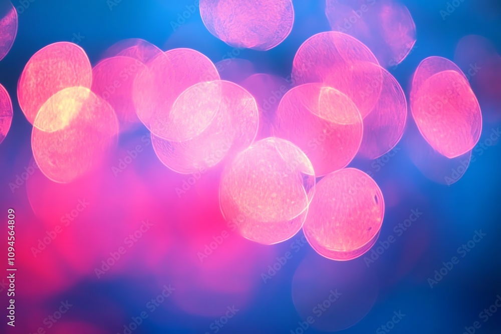 Poster a vibrant, blurred background of pink and blue bokeh lights creating a dreamy atmosphere.