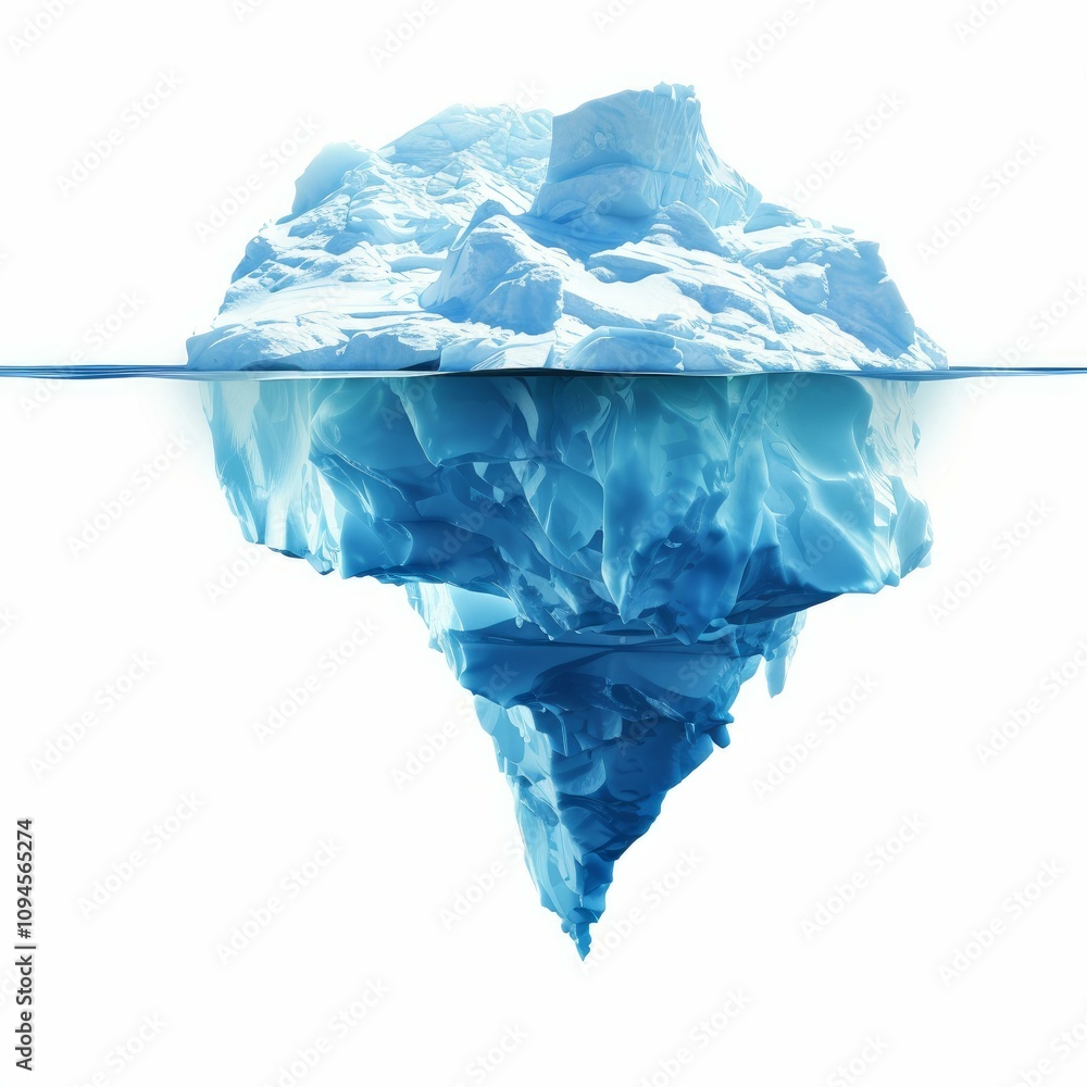 Poster iceberg floating in water revealing only its tip above the surface, symbolizing hidden danger and un