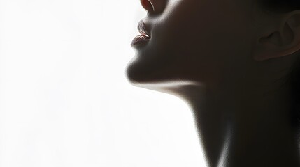 32. A profile view of a female face, emphasizing the neck and jaw, on a white background