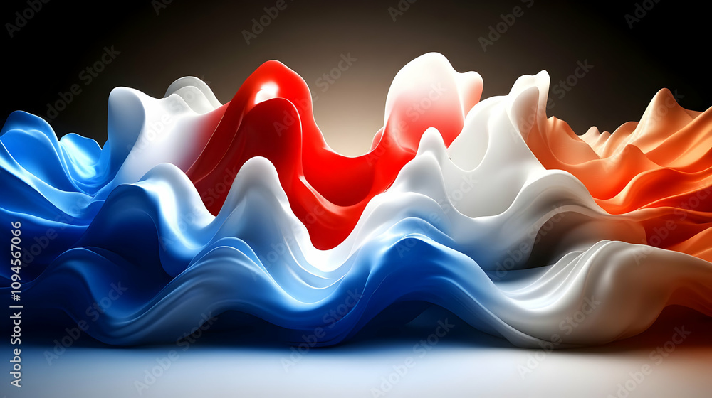 Poster abstract 3d background with blue, white and red waves
