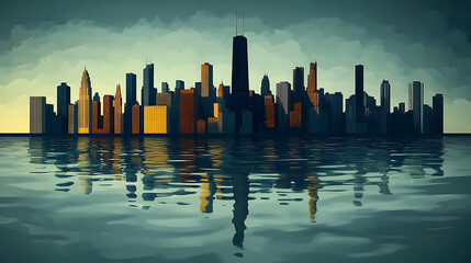 Cityscape Illustration Skyline Reflection