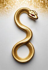 Fototapeta premium Golden snake, 3D golden snake skin texture, isolated on white background