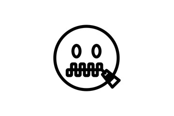 Zipper mouth face emoji. Line art emoticon vector icon