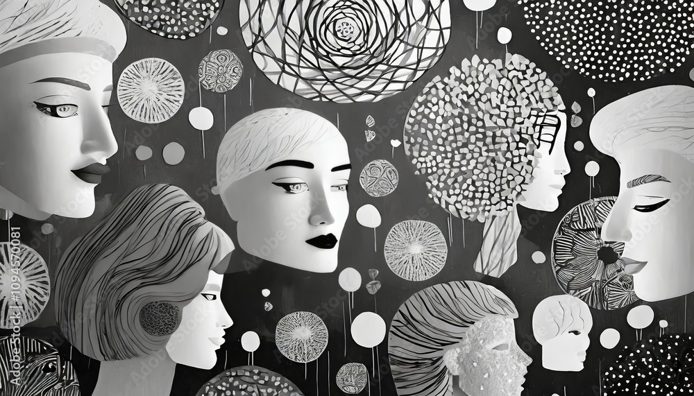 Poster a dynamic abstract background blending black and white with vibrant color elements, featuring a coll