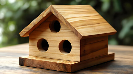 Wooden Birdhouse with Three Holes - Illustration