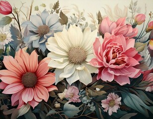 Fleurs pastel (arrangement floral abstrait)